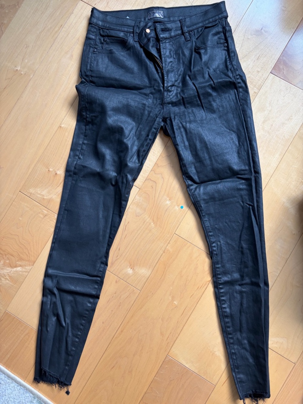 MOTHER Black Coated Ankle Crop Jeans